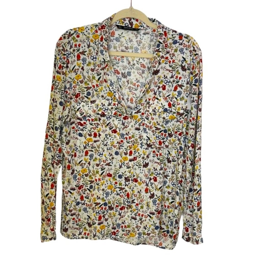 ZARA Basics Button Down Floral Long Sleeve Shirt size L